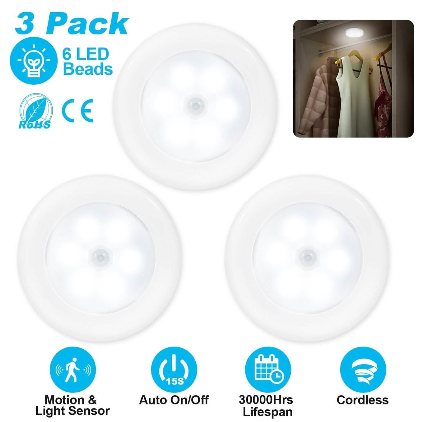 3-Piece: Motion Sensor Stick-on Cordless Night LED Lamp DailySale