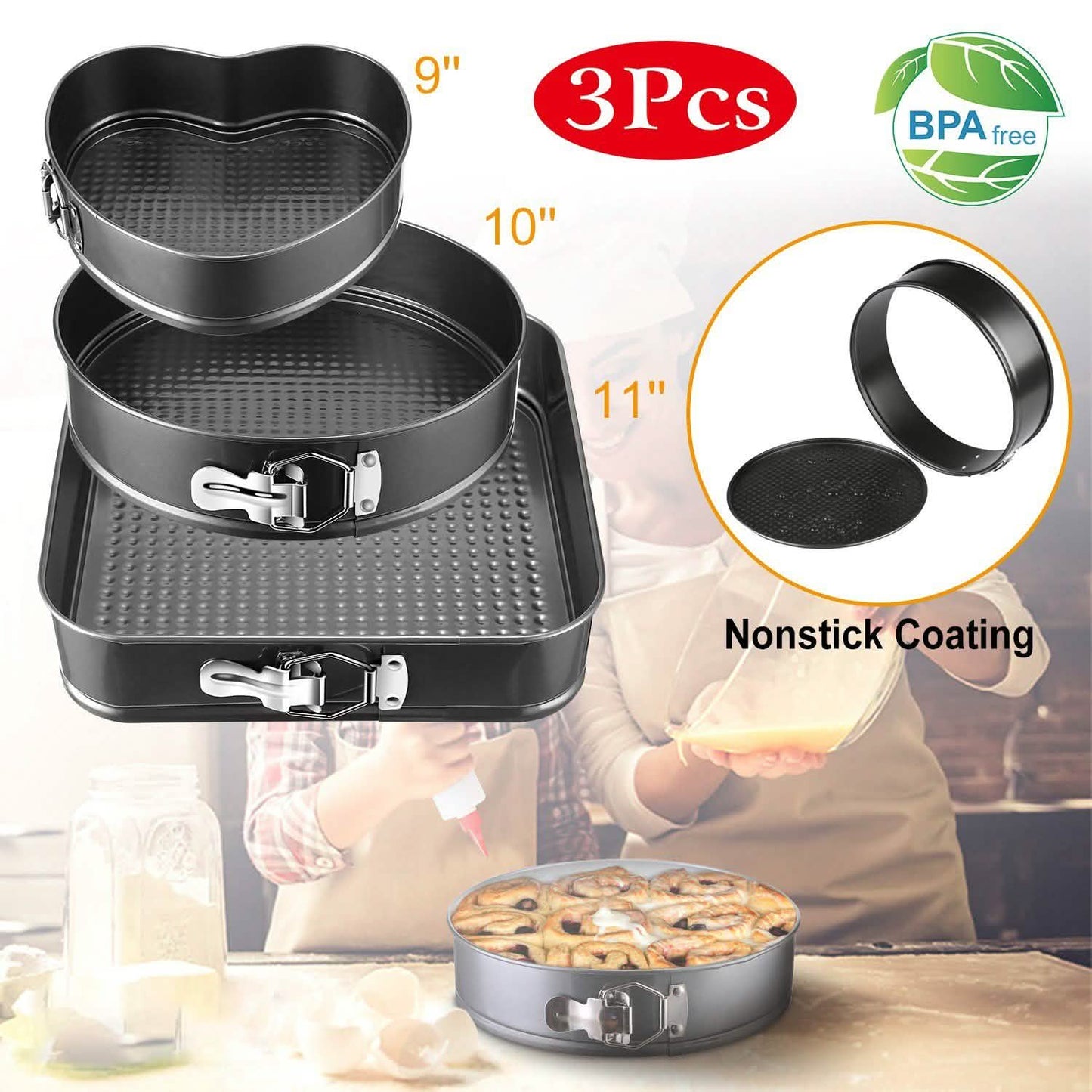 3-Piece: Non-stick Springform Cake Pan Set with Removable Bottom DailySale