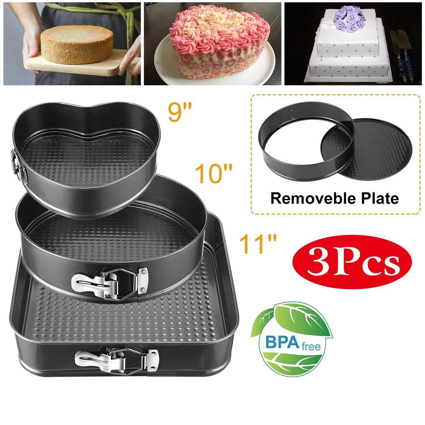 3-Piece: Non-stick Springform Cake Pan Set with Removable Bottom DailySale