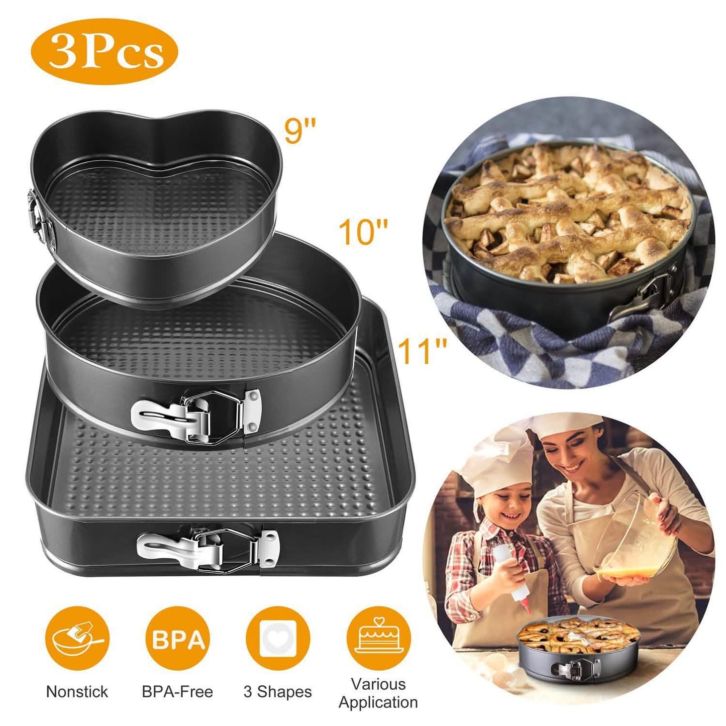 3-Piece: Non-stick Springform Cake Pan Set with Removable Bottom DailySale