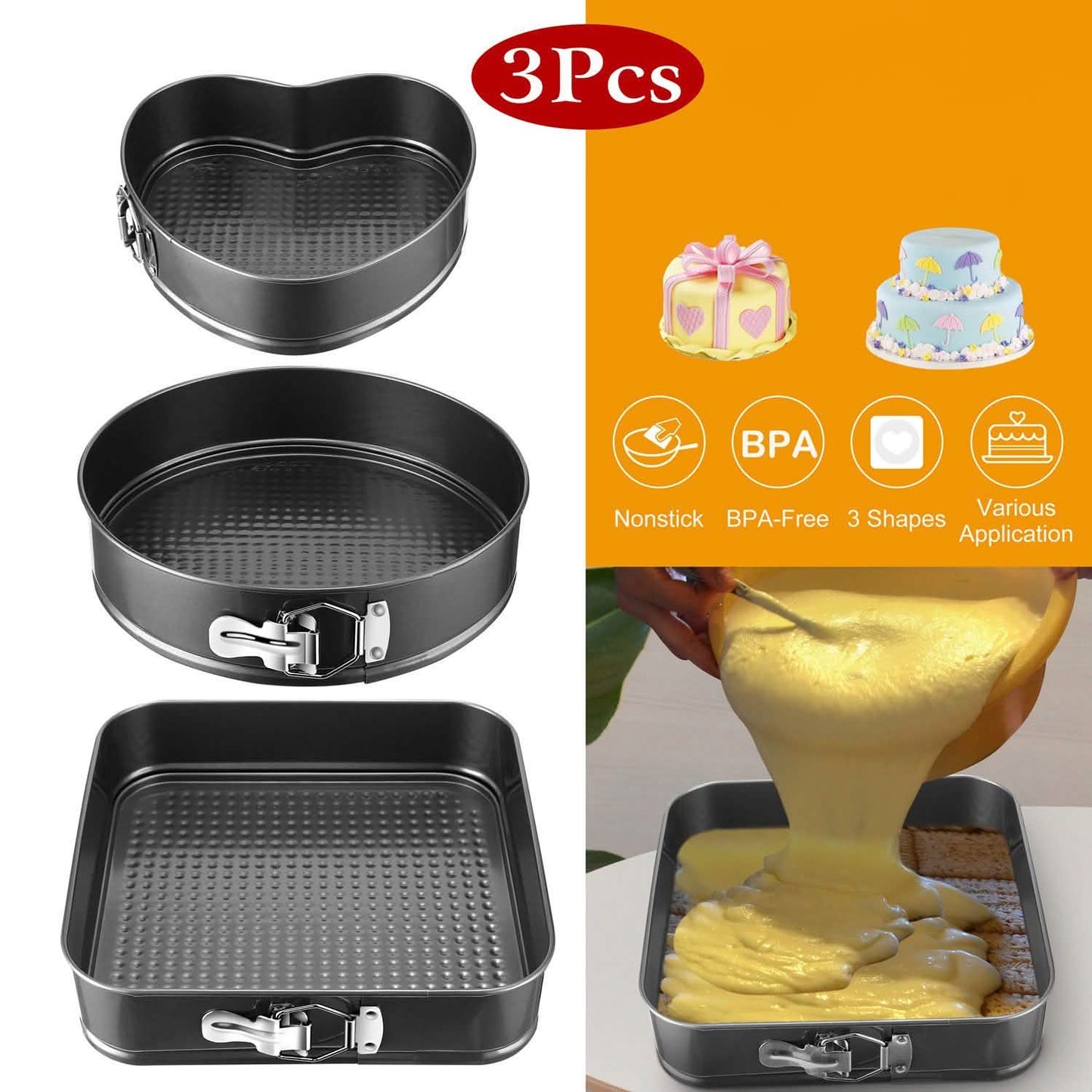 3-Piece: Non-stick Springform Cake Pan Set with Removable Bottom DailySale