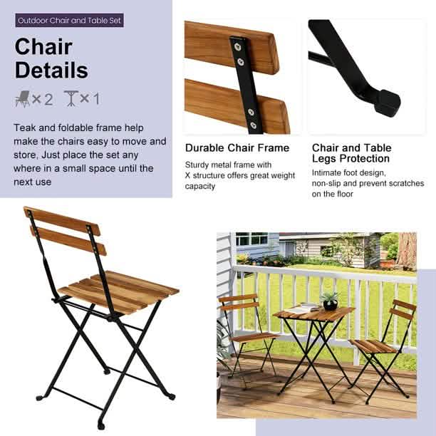 3-Piece: Patio Dining Table Chairs Set DailySale