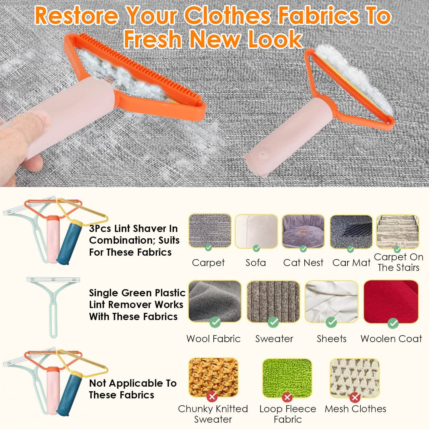 3-Piece: Portable Reusable Double Side Lint Remover DailySale