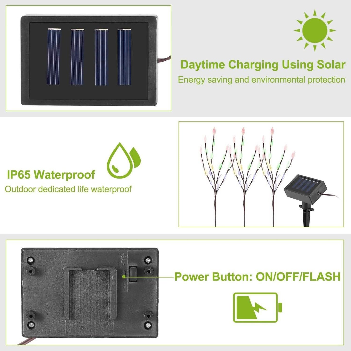 3-Piece Set: 60 LED Solar Garden Lights Tree Branch Leaf Shape Lamp DailySale