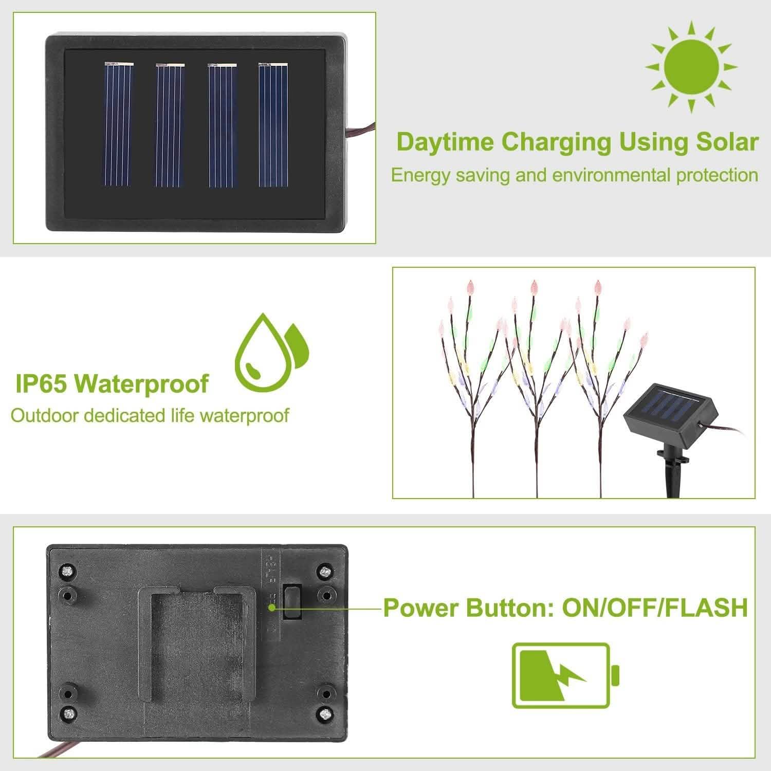 3-Piece Set: 60 LED Solar Garden Lights Tree Branch Leaf Shape Lamp DailySale