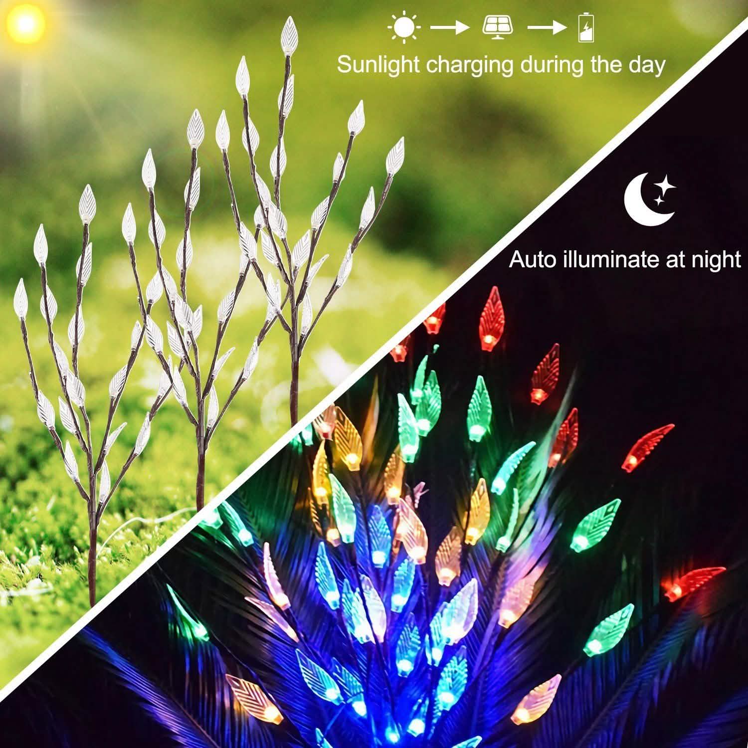 3-Piece Set: 60 LED Solar Garden Lights Tree Branch Leaf Shape Lamp DailySale