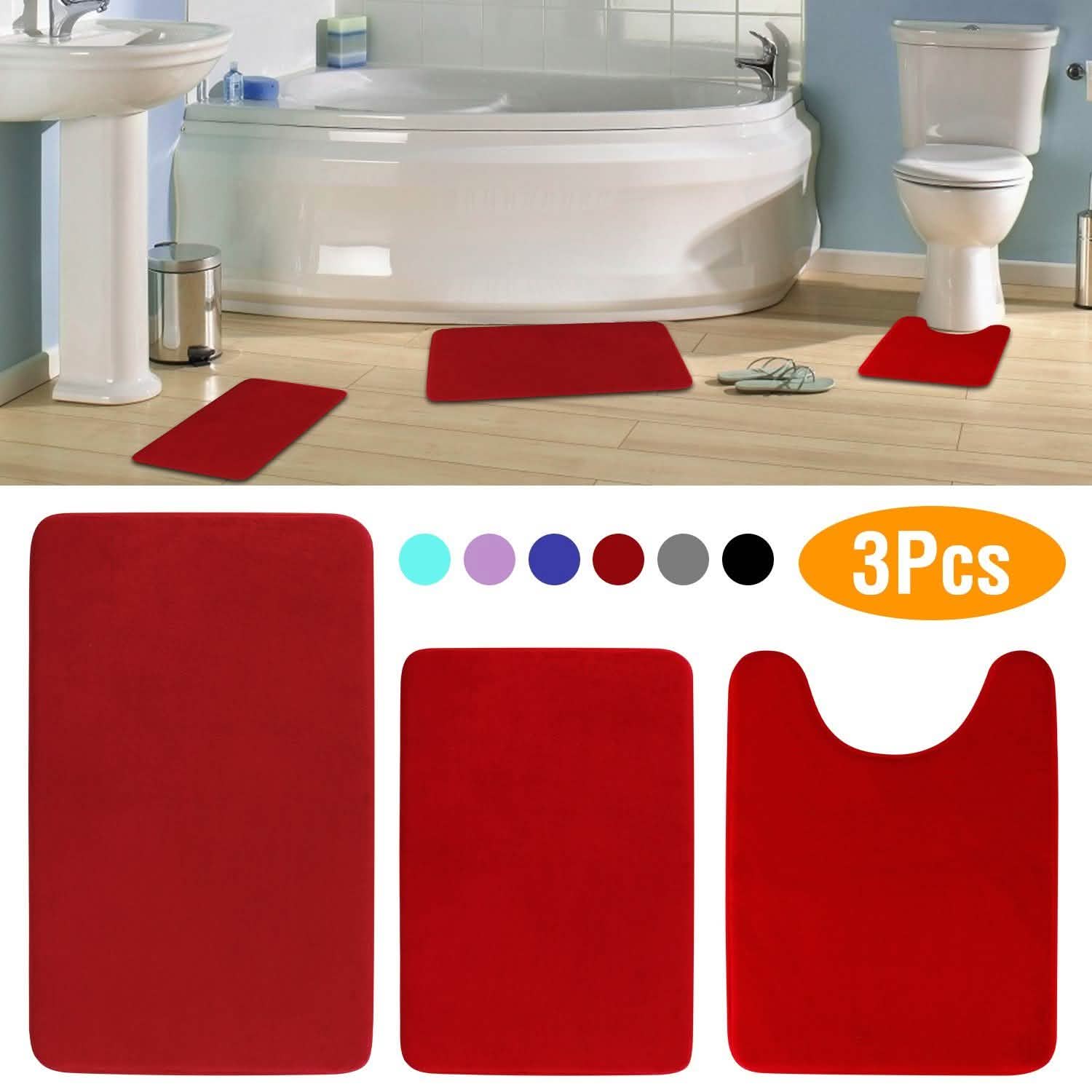 3-Piece Set: Bathroom Rug Set Plush Velvet Bath Carpet DailySale