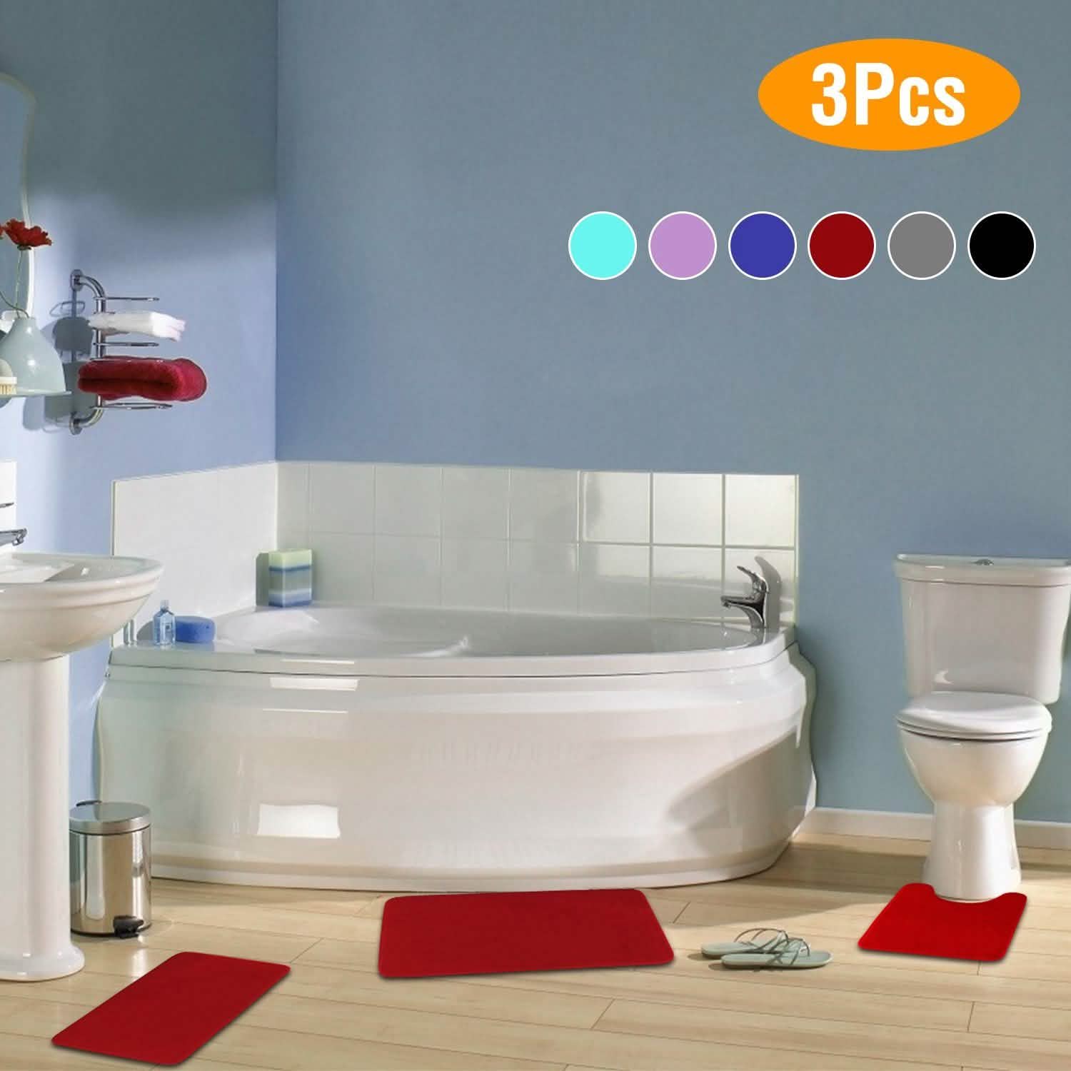3-Piece Set: Bathroom Rug Set Plush Velvet Bath Carpet DailySale