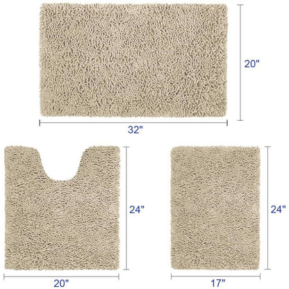 3-Piece Set: Bathroom Rugs Set Ultra Soft Non Slip and Absorbent Chenille DailySale