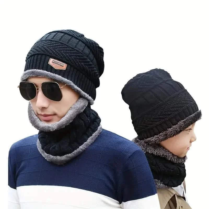 3-Piece Set: Black Knit Hats Warm Beanies Winter Neck Gaiter Elastic Gloves DailySale