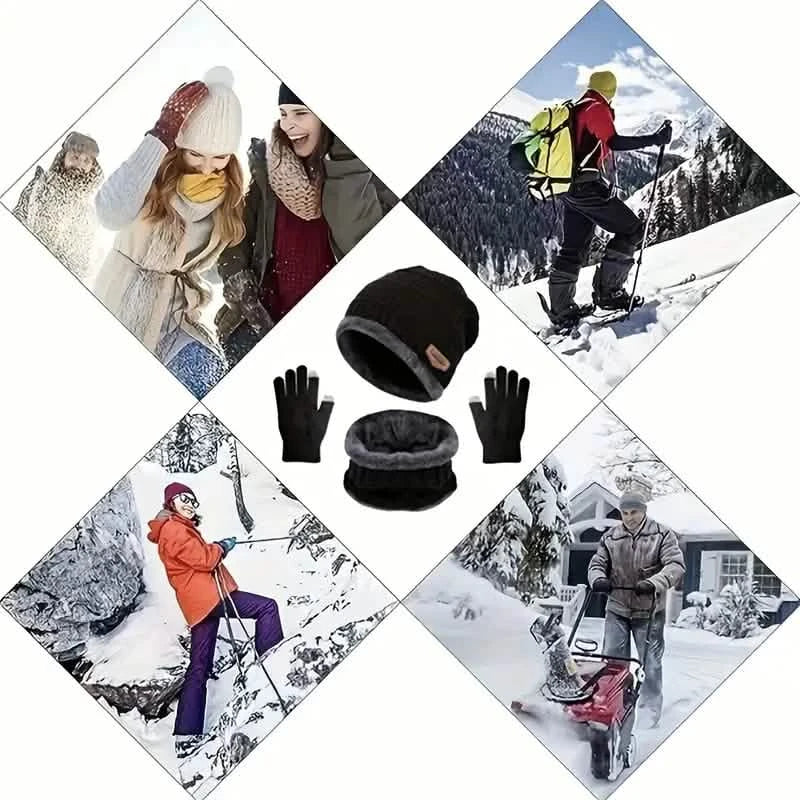 3-Piece Set: Black Knit Hats Warm Beanies Winter Neck Gaiter Elastic Gloves DailySale