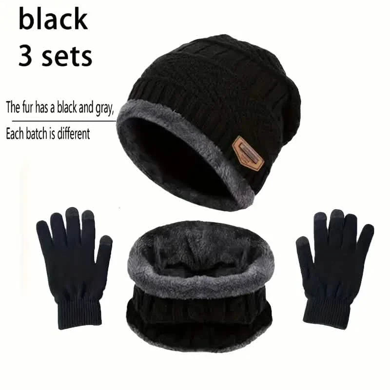 3-Piece Set: Black Knit Hats Warm Beanies Winter Neck Gaiter Elastic Gloves DailySale