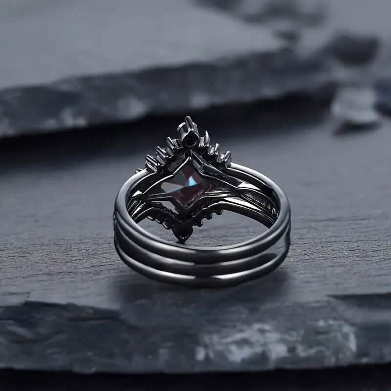 3-Piece Set: Black Square Faux Blue Zirconia Retro Luxury Ring DailySale