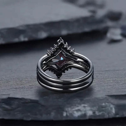 3-Piece Set: Black Square Faux Blue Zirconia Retro Luxury Ring DailySale