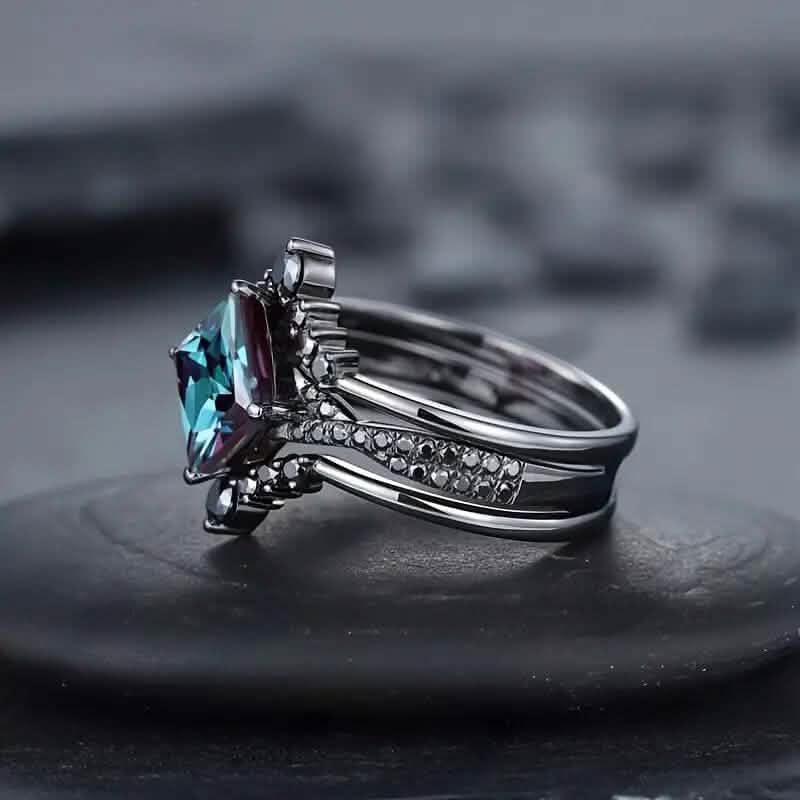 3-Piece Set: Black Square Faux Blue Zirconia Retro Luxury Ring DailySale