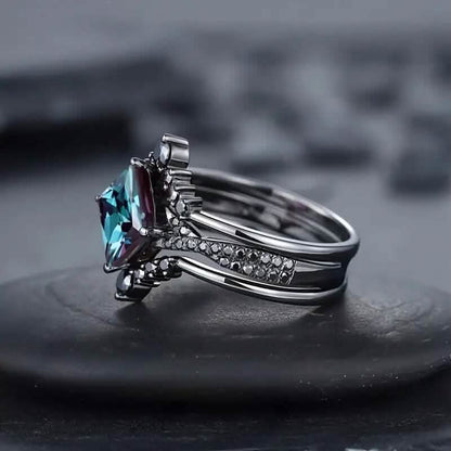 3-Piece Set: Black Square Faux Blue Zirconia Retro Luxury Ring DailySale