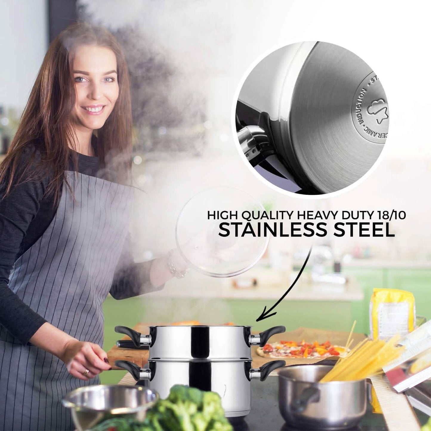3-Piece Set: Chef's Star Stainless Steel Cookware 2 Quart Steamer Basket Set DailySale