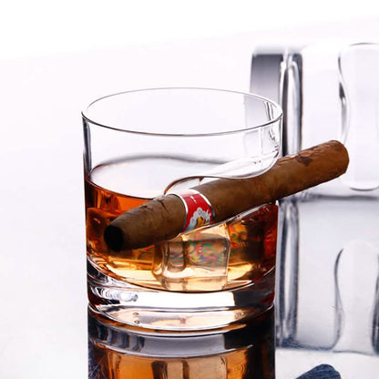 3-Piece Set: Cigar-Holding Whiskey Glasses with Cigar Cutter DailySale