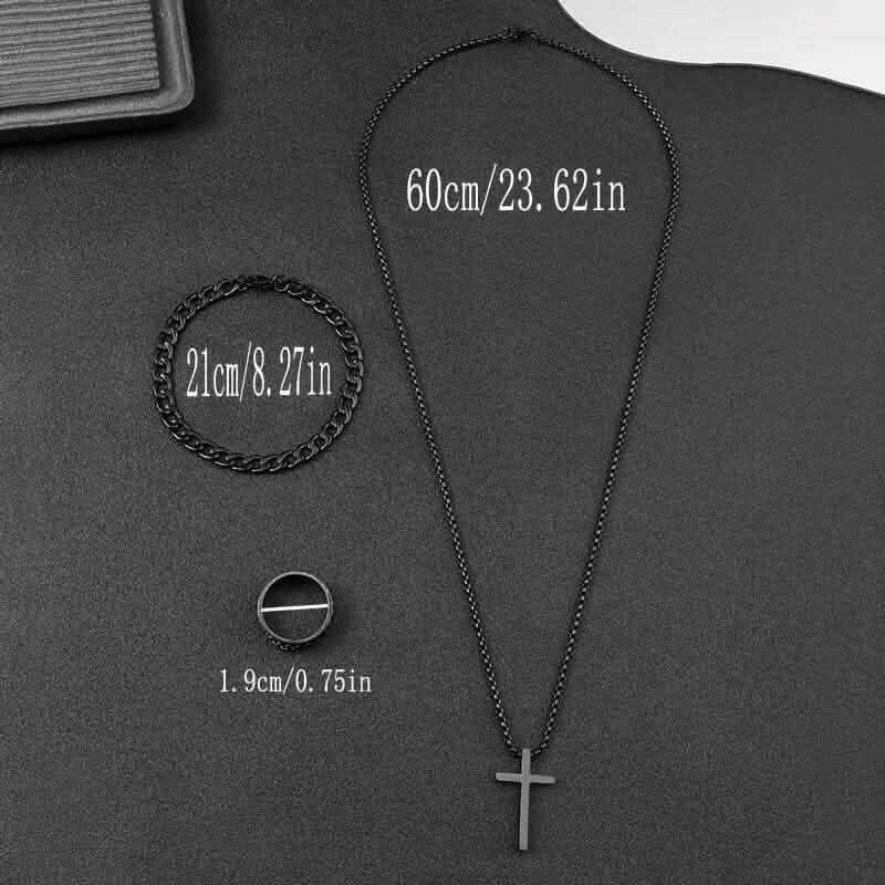 3-Piece Set: Fashion Versatile Dark Cross Stainless Steel Jewelry DailySale