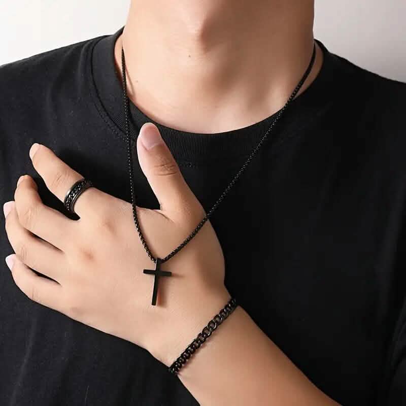 3-Piece Set: Fashion Versatile Dark Cross Stainless Steel Jewelry DailySale