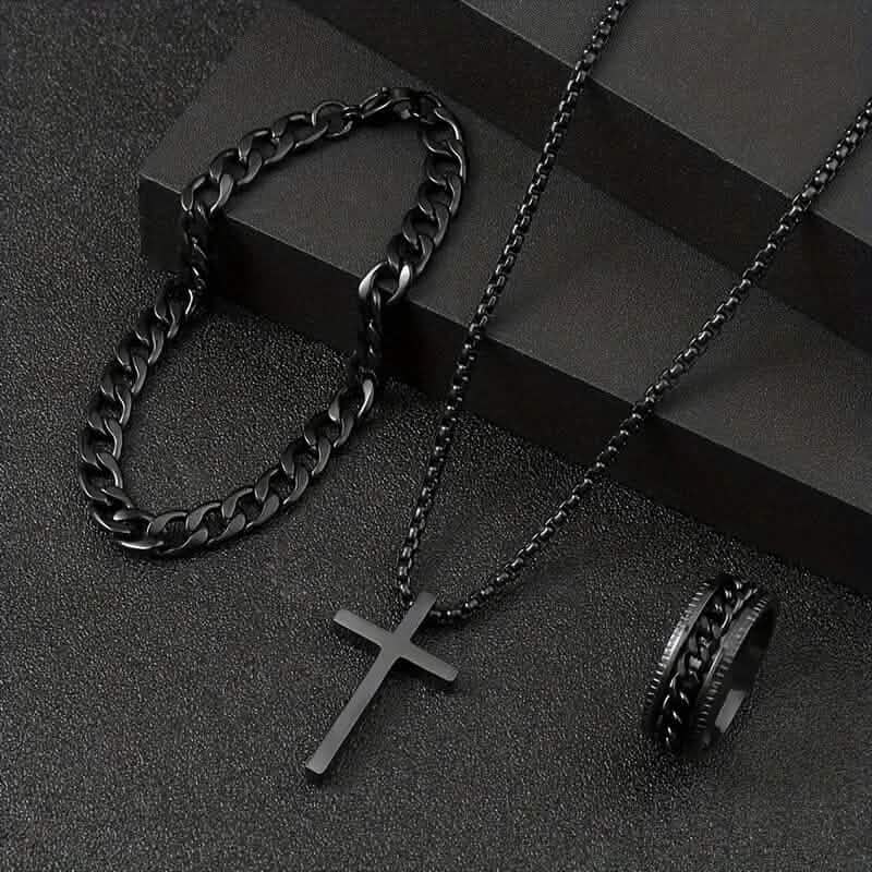 3-Piece Set: Fashion Versatile Dark Cross Stainless Steel Jewelry DailySale
