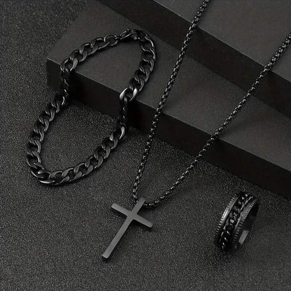 3-Piece Set: Fashion Versatile Dark Cross Stainless Steel Jewelry DailySale