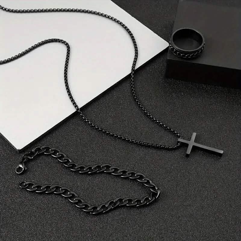3-Piece Set: Fashion Versatile Dark Cross Stainless Steel Jewelry DailySale