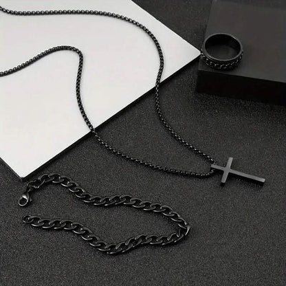 3-Piece Set: Fashion Versatile Dark Cross Stainless Steel Jewelry DailySale