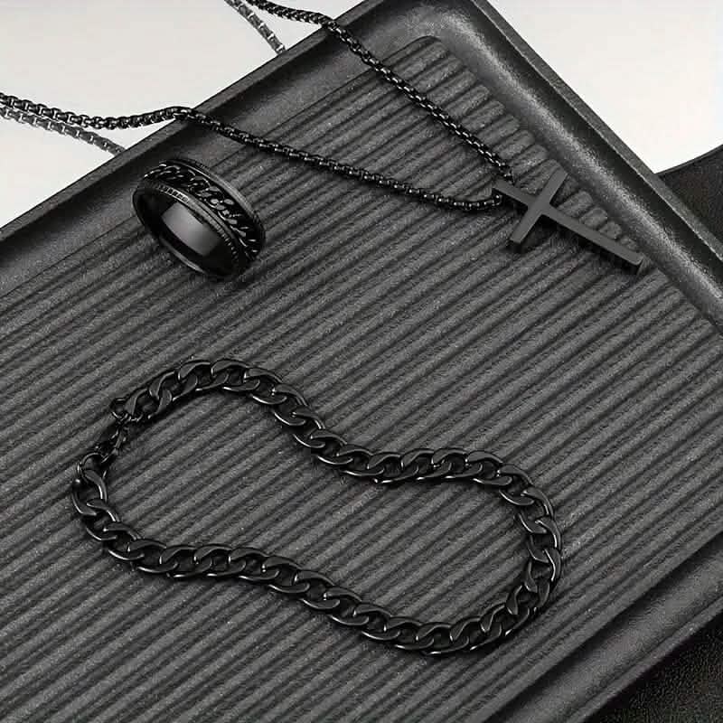 3-Piece Set: Fashion Versatile Dark Cross Stainless Steel Jewelry DailySale