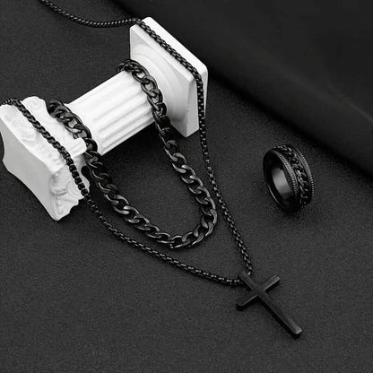 3-Piece Set: Fashion Versatile Dark Cross Stainless Steel Jewelry DailySale