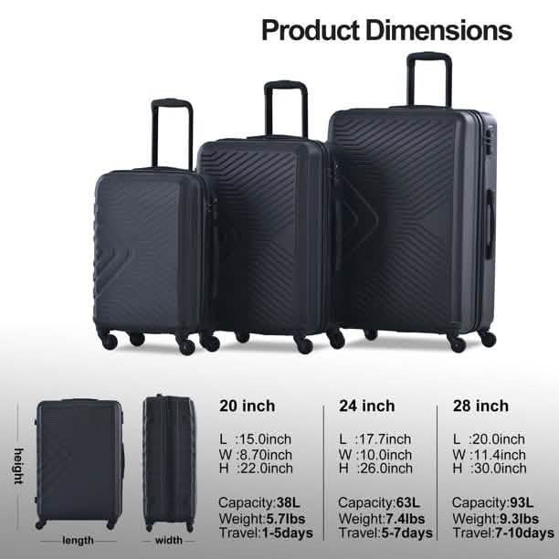 3-Piece Set: Hardshell Lightweight Suitcase with TSA Lock Spinner Wheels DailySale