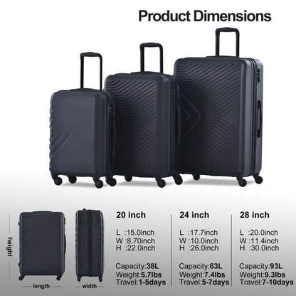 3-Piece Set: Hardshell Lightweight Suitcase with TSA Lock Spinner Wheels DailySale