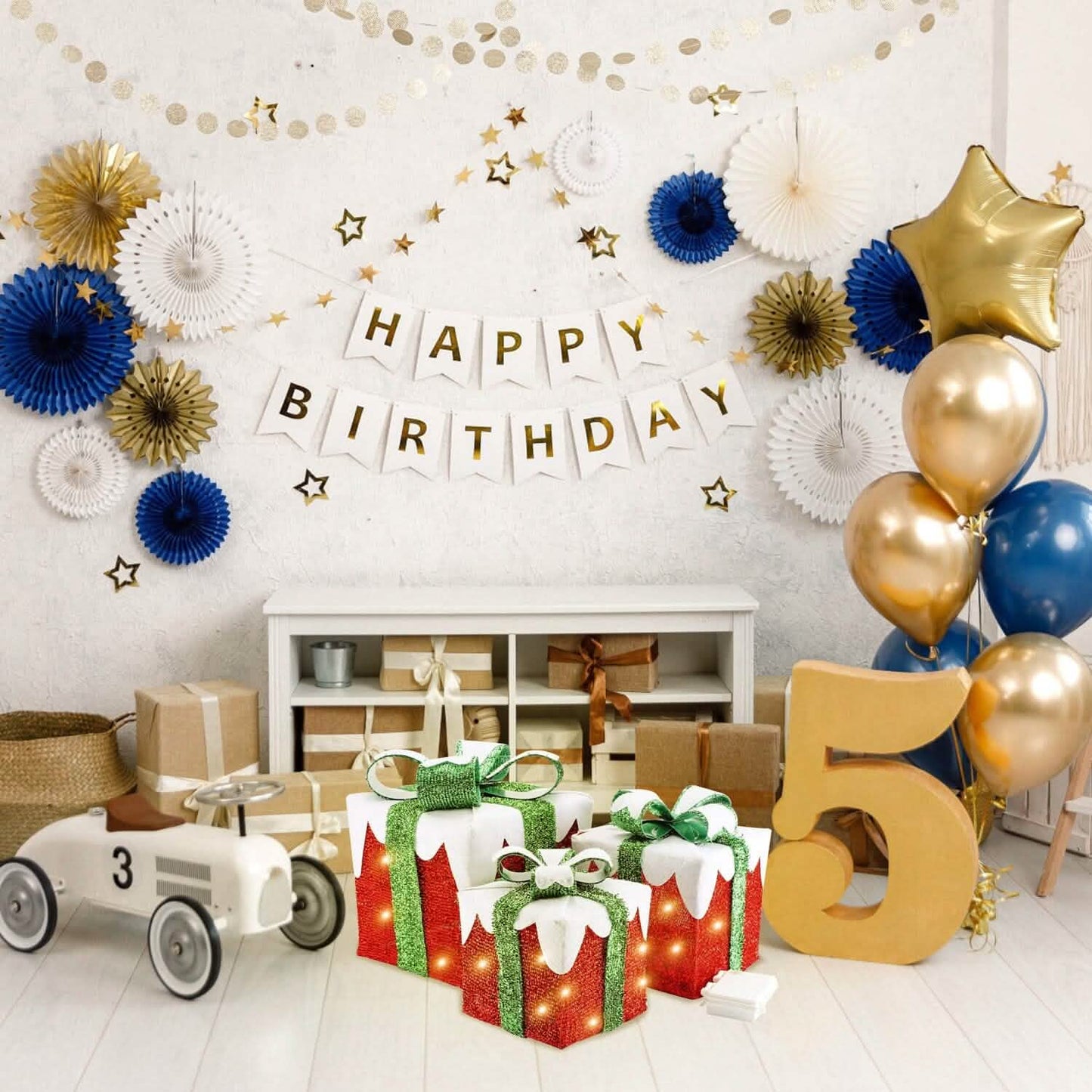 3-Piece Set: Lighted Gift Boxes Christmas Decoration IP44 with 3 Bows Timer 60 LED DailySale