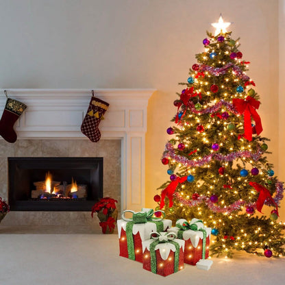 3-Piece Set: Lighted Gift Boxes Christmas Decoration IP44 with 3 Bows Timer 60 LED DailySale