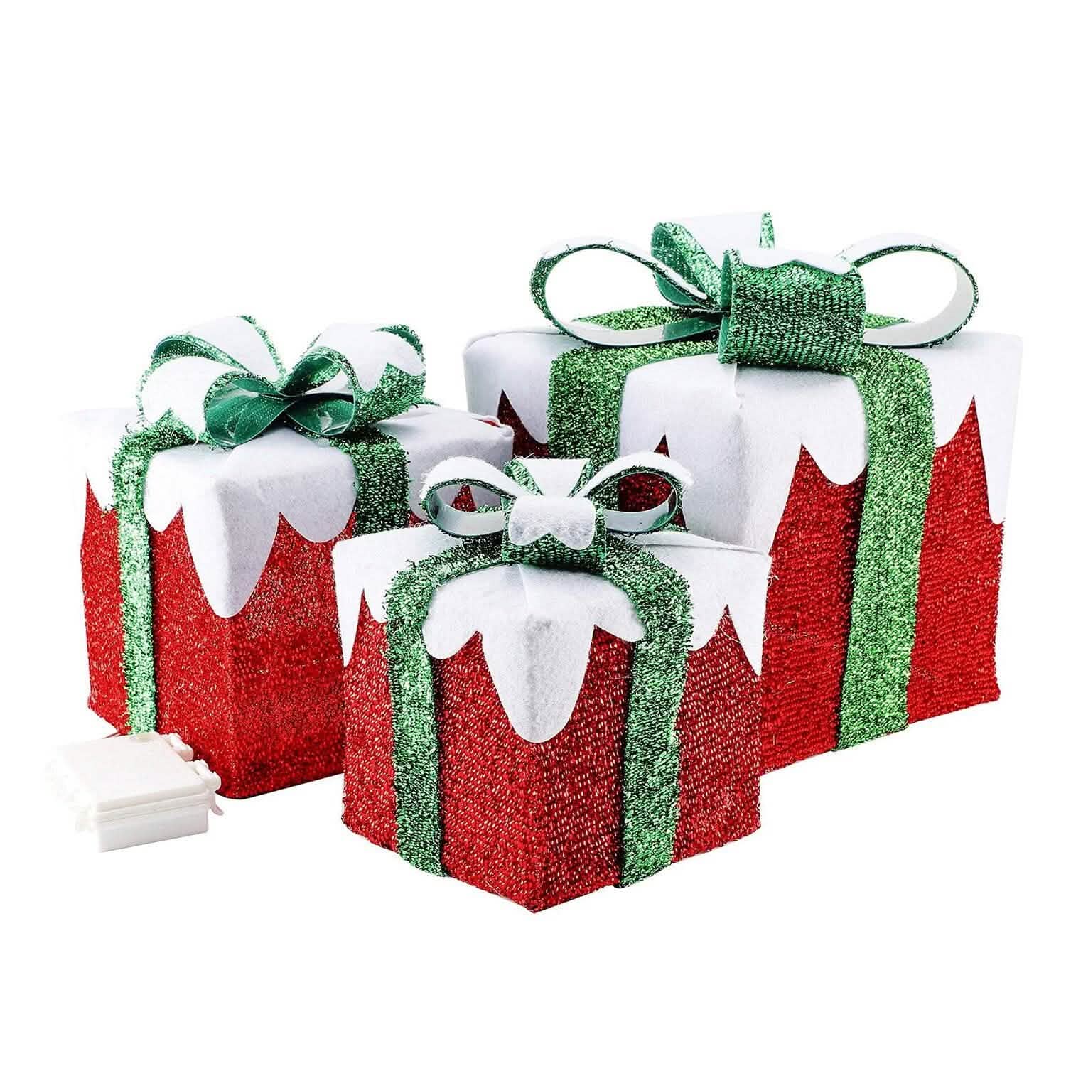3-Piece Set: Lighted Gift Boxes Christmas Decoration IP44 with 3 Bows Timer 60 LED DailySale