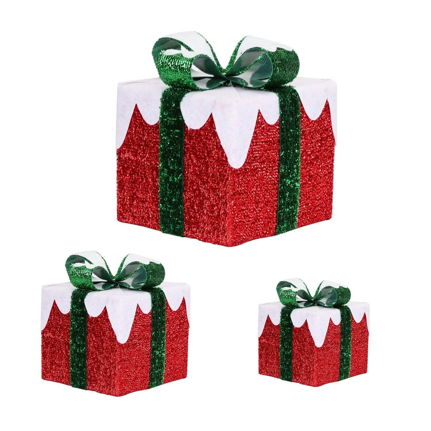 3-Piece Set: Lighted Gift Boxes Christmas Decoration IP44 with 3 Bows Timer 60 LED DailySale
