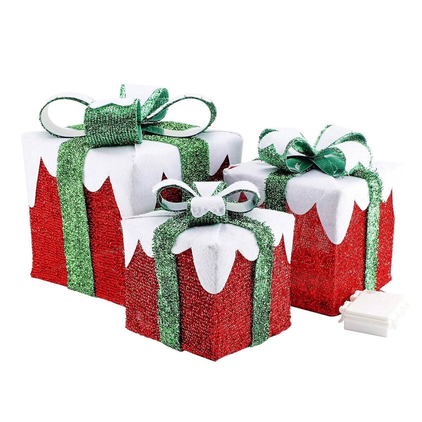 3-Piece Set: Lighted Gift Boxes Christmas Decoration IP44 with 3 Bows Timer 60 LED DailySale