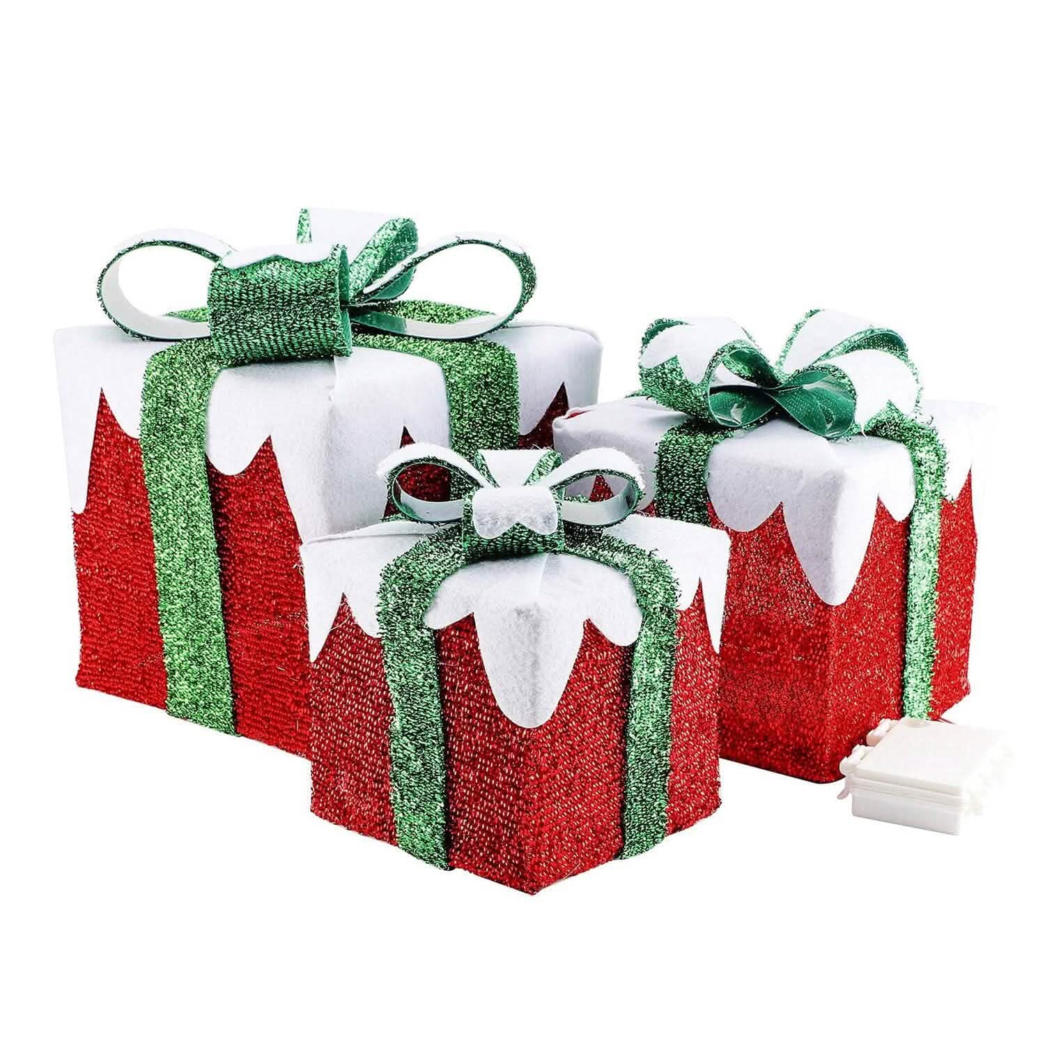 3-Piece Set: Lighted Gift Boxes Christmas Decoration IP44 with 3 Bows Timer 60 LED DailySale