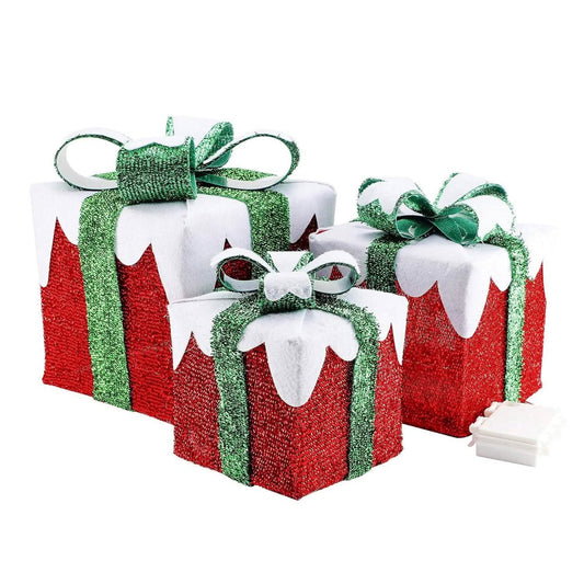 3-Piece Set: Lighted Gift Boxes Christmas Decoration IP44 with 3 Bows Timer 60 LED DailySale