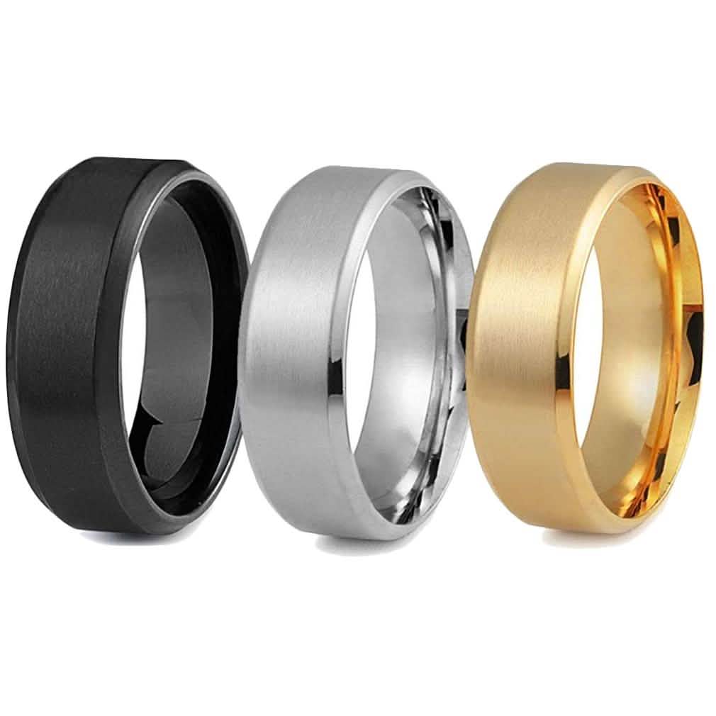 3-Piece Set: Men's Stainless Steel Comfort Fit Wedding Band Ring DailySale