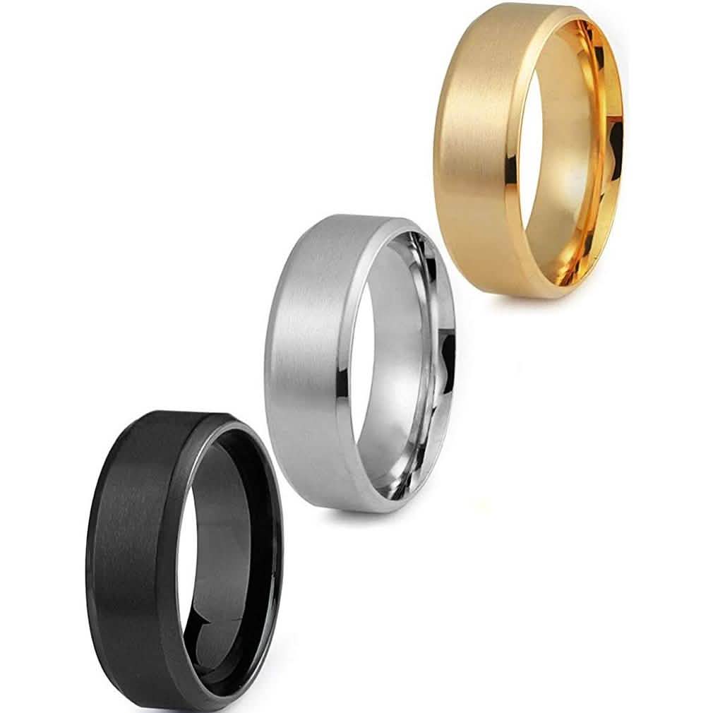 3-Piece Set: Men's Stainless Steel Comfort Fit Wedding Band Ring DailySale