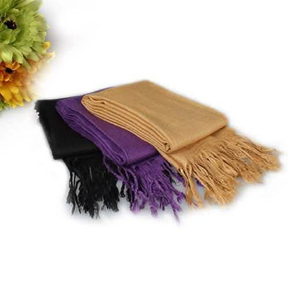 3-Piece Set: Pure Color Tassel Artificial Cashmere Shawl Soft Wrap DailySale