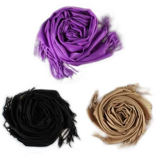 3-Piece Set: Pure Color Tassel Artificial Cashmere Shawl Soft Wrap DailySale
