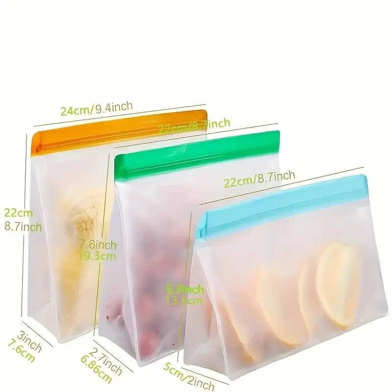 3-Piece Set: Reusable Silicone Food Storage Bag, Leak Proof And Reusable Freezer Bag - Small, Medium and Large DailySale