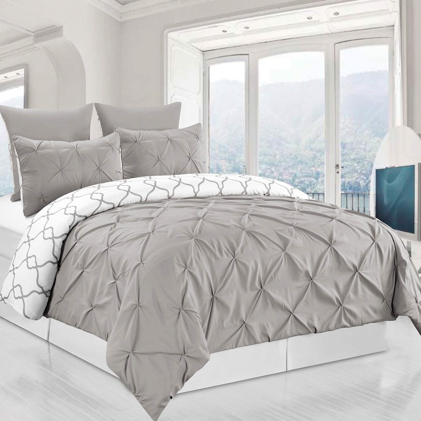 3-Piece Set: Reversible Premium Pintuck Duvet Cover and Shams DailySale