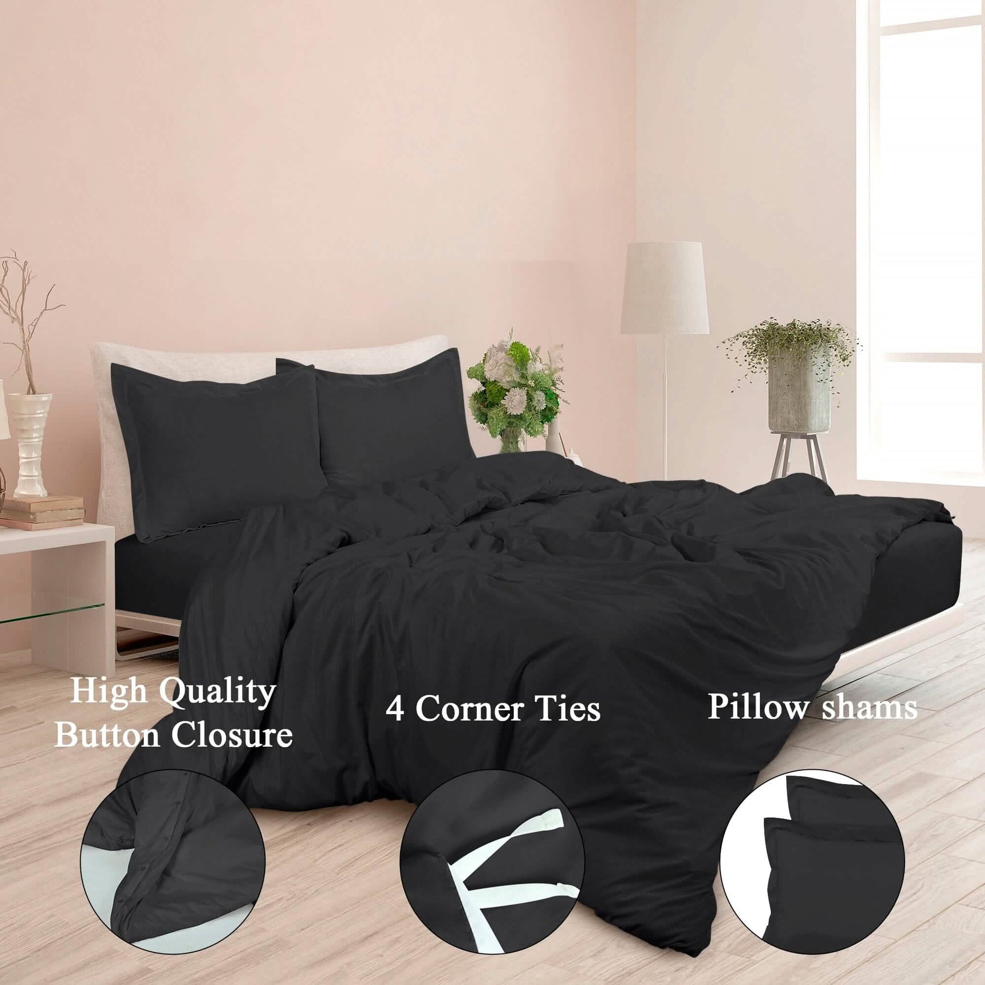 3-Piece Set: Royale Double Brushed Duvet Covers Set With Button Closure & Corner Ties DailySale