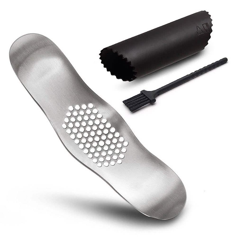 3-Piece Set: Stainless Steel Garlic Crusher Press and Peeler with Cleaning Brush DailySale