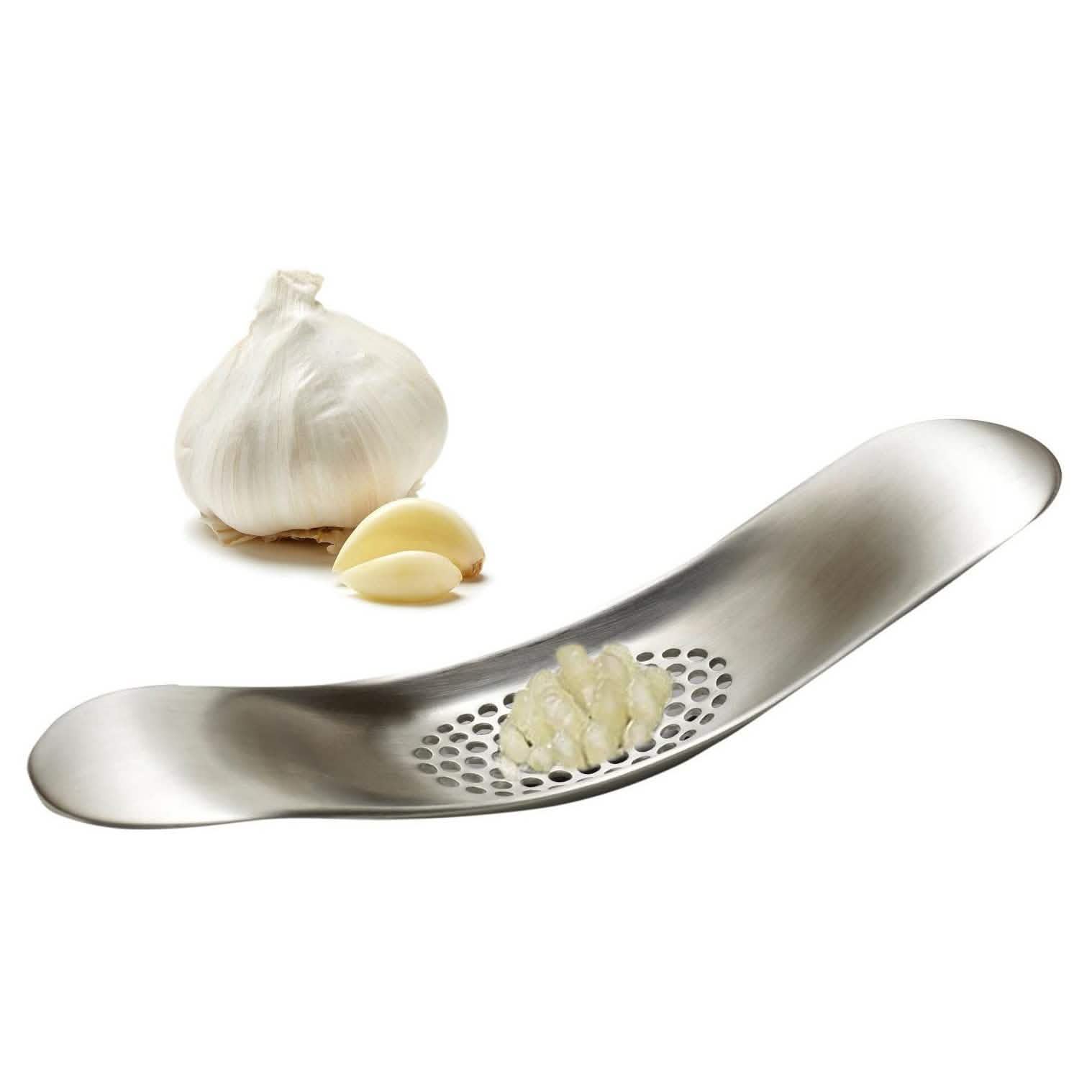 3-Piece Set: Stainless Steel Garlic Crusher Press and Peeler with Cleaning Brush DailySale