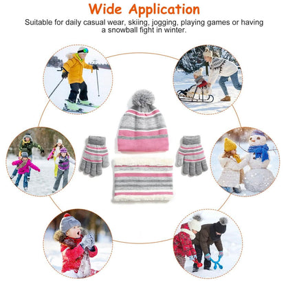 3-Piece Set: Winter Kids Knitted Warm Beanie Hat and Glove for 4-7 Years Old DailySale