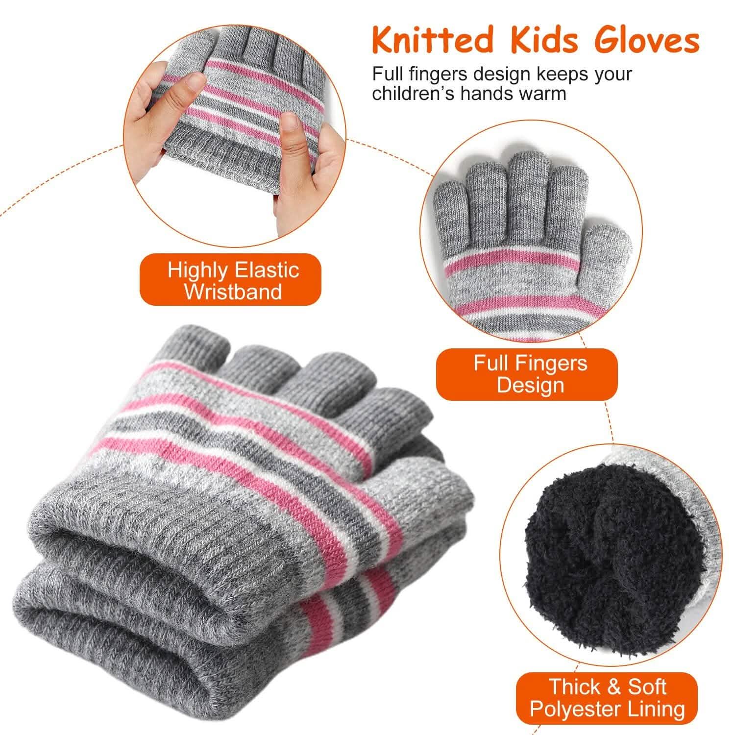 3-Piece Set: Winter Kids Knitted Warm Beanie Hat and Glove for 4-7 Years Old DailySale